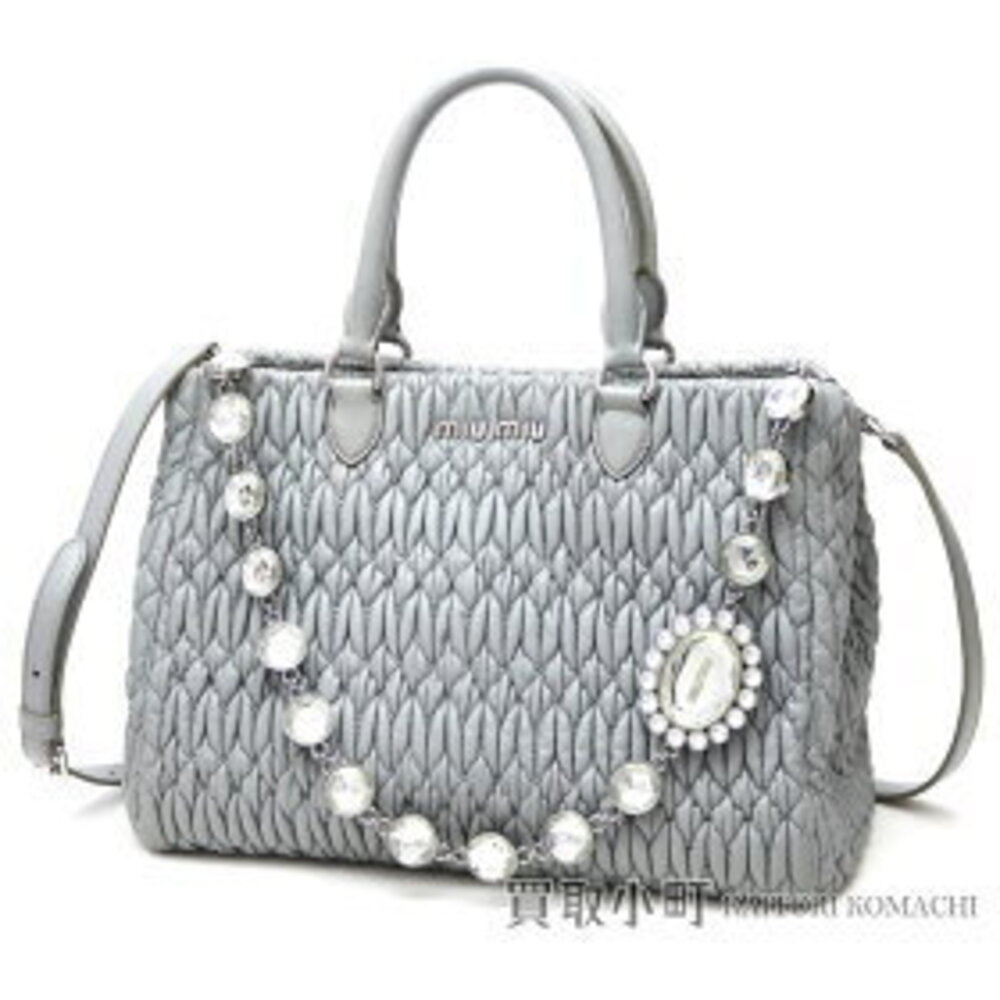 Miu Miu Nappa Crystal Tote Lambskin Bejeweled Chain 2Way Rhinestone Matelass FVJ